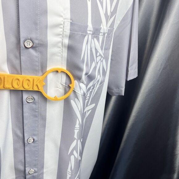 Royaura Hawaiian Bowling Shirt Gray Bamboo Print Casual Short Sleeve Button Down - Picture 3 of 14